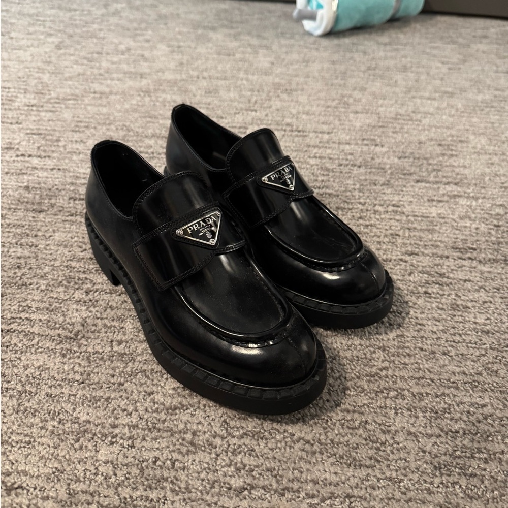 Prada Black Patent Leather Loafers with Chunky Sole